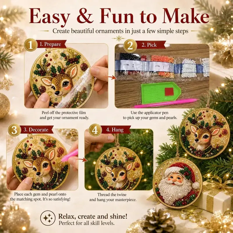 🎄 DIY Christmas Diamond Art Ornament Set ✨ Create Your Own Holiday Magic