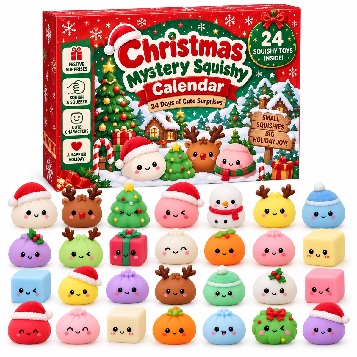 🎄 24-Day Christmas Mystery Squishy Advent Calendar – 24 Cute Surprises, Endless Holiday Fun!