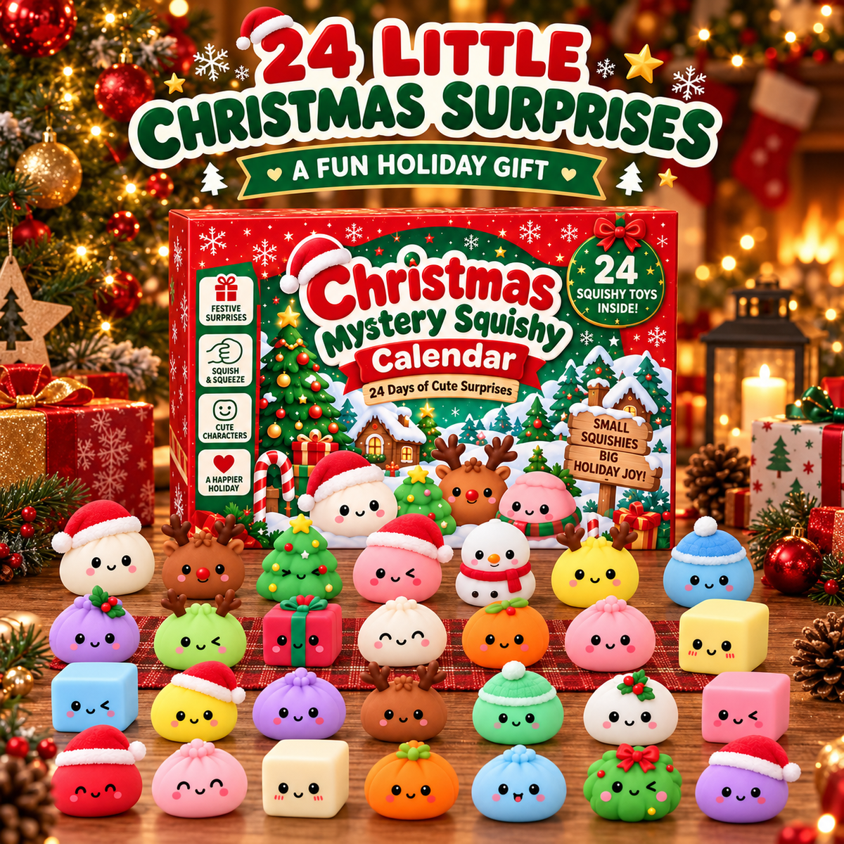 🎄 24-Day Christmas Mystery Squishy Advent Calendar – 24 Cute Surprises, Endless Holiday Fun!