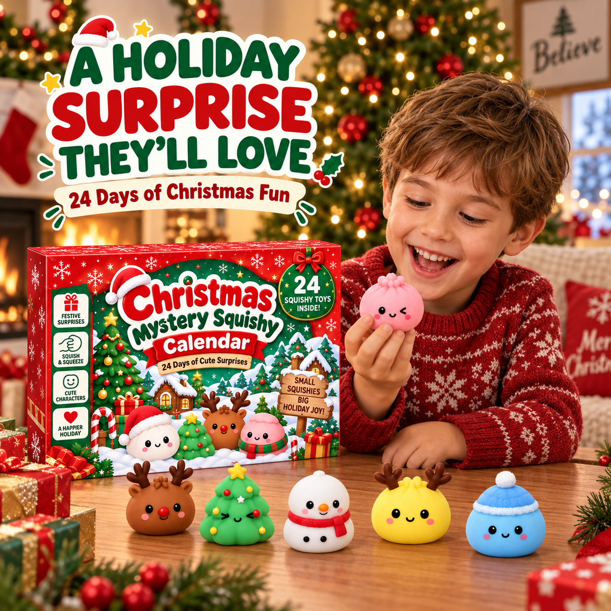🎄 24-Day Christmas Mystery Squishy Advent Calendar – 24 Cute Surprises, Endless Holiday Fun! 🎁