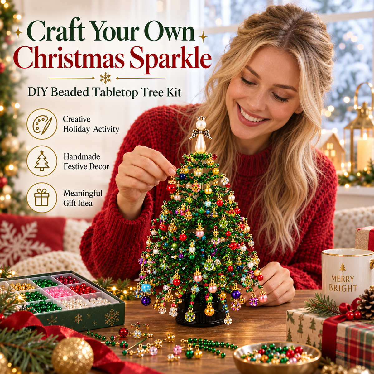 🎄DIY Beaded ChristmasTree Kit- 🎅Create Your OwnSparkling Holiday Decoration
