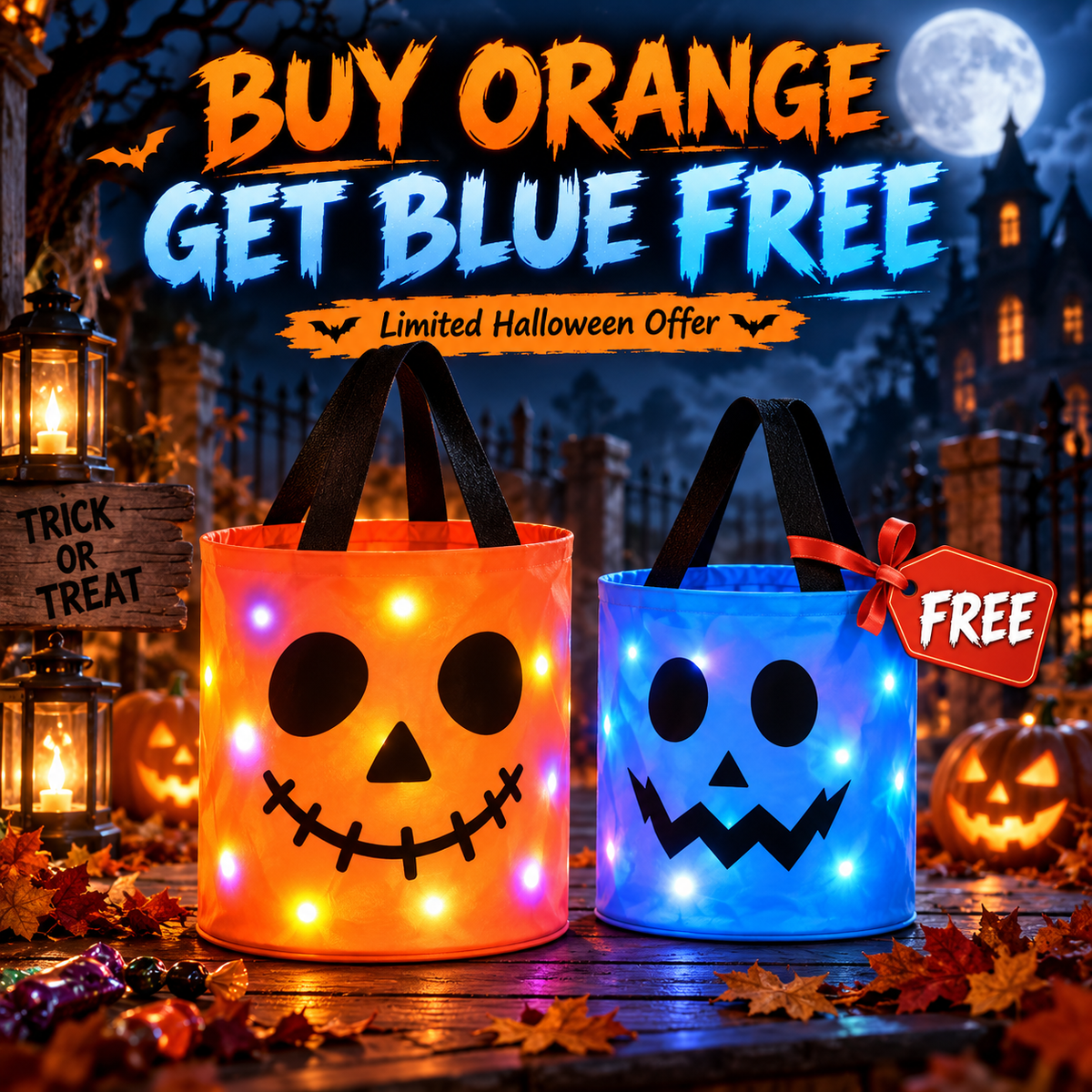 Halloween Candy in Buckets